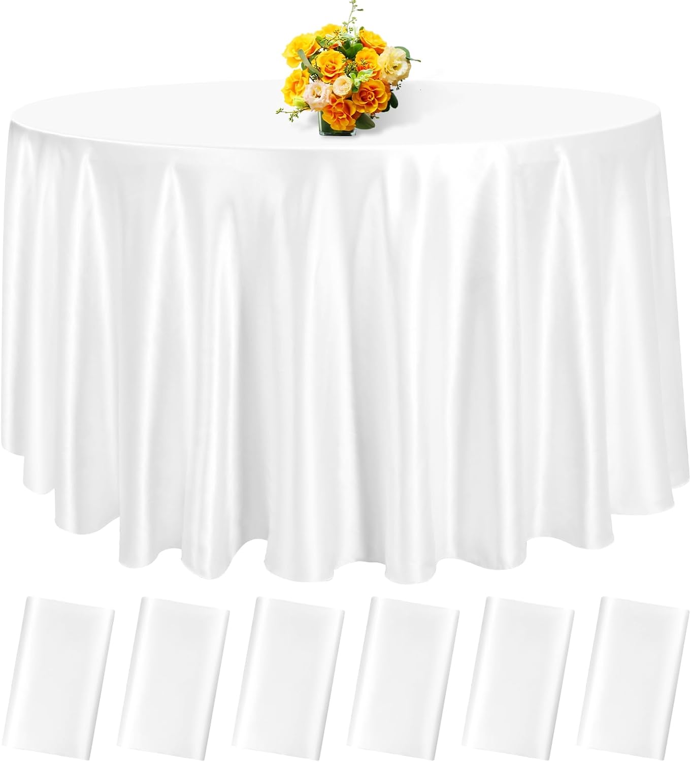 12 Pack 108 Inch White Satin Tablecloth - Premium Bright Silky Round Tablecloth Overlay Smooth Fabric Table Cover, Table Decoration for Wedding Party Banquet Events Restaurant Kitchen Dining