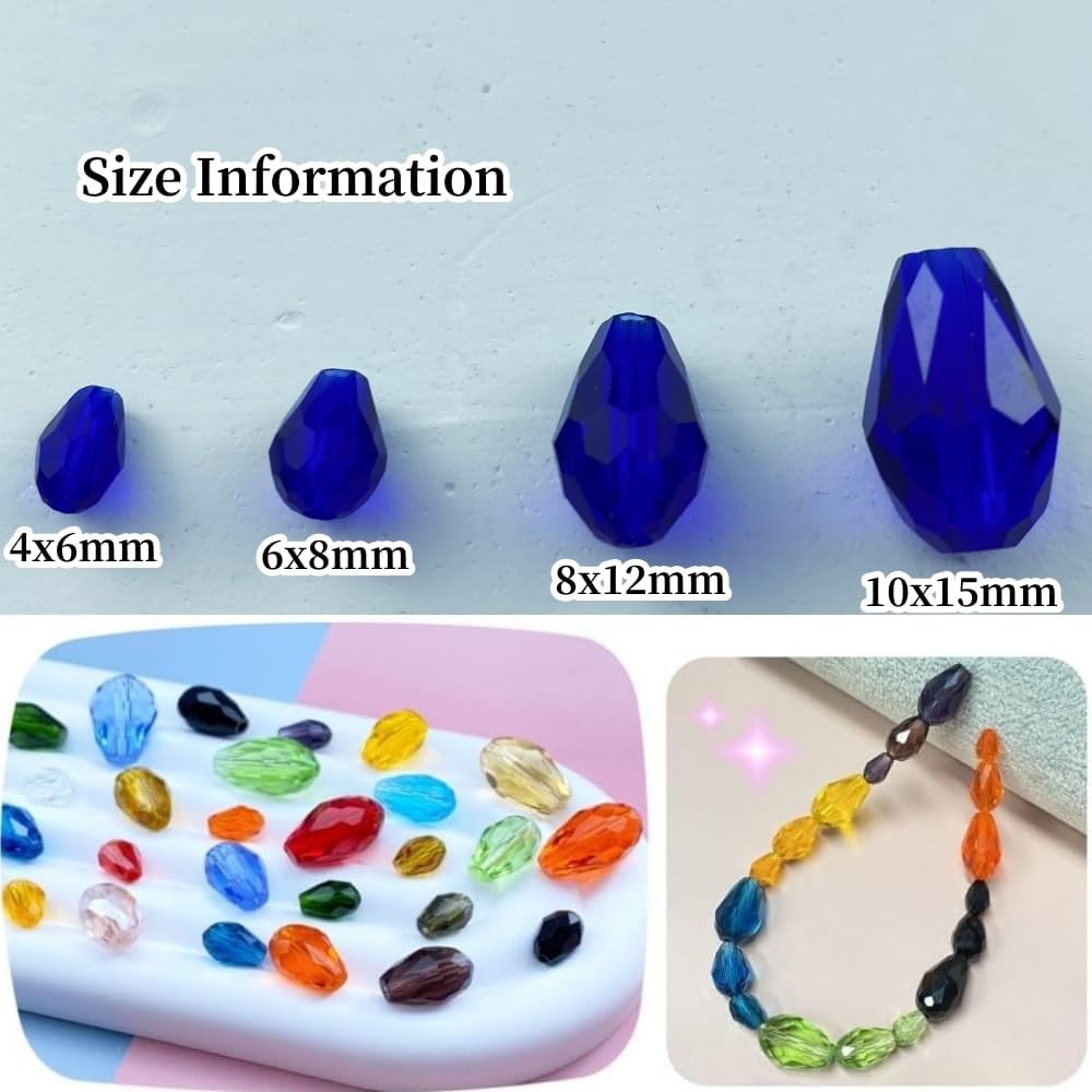 100pcs 8x12mm Teardrop Crystal Glass Beads Vertical Hole Faceted Glass Teardrop Spacer Beads for Bracelets Necklace Earring DIY Jewelry Making Craft(Sapphire Blue)