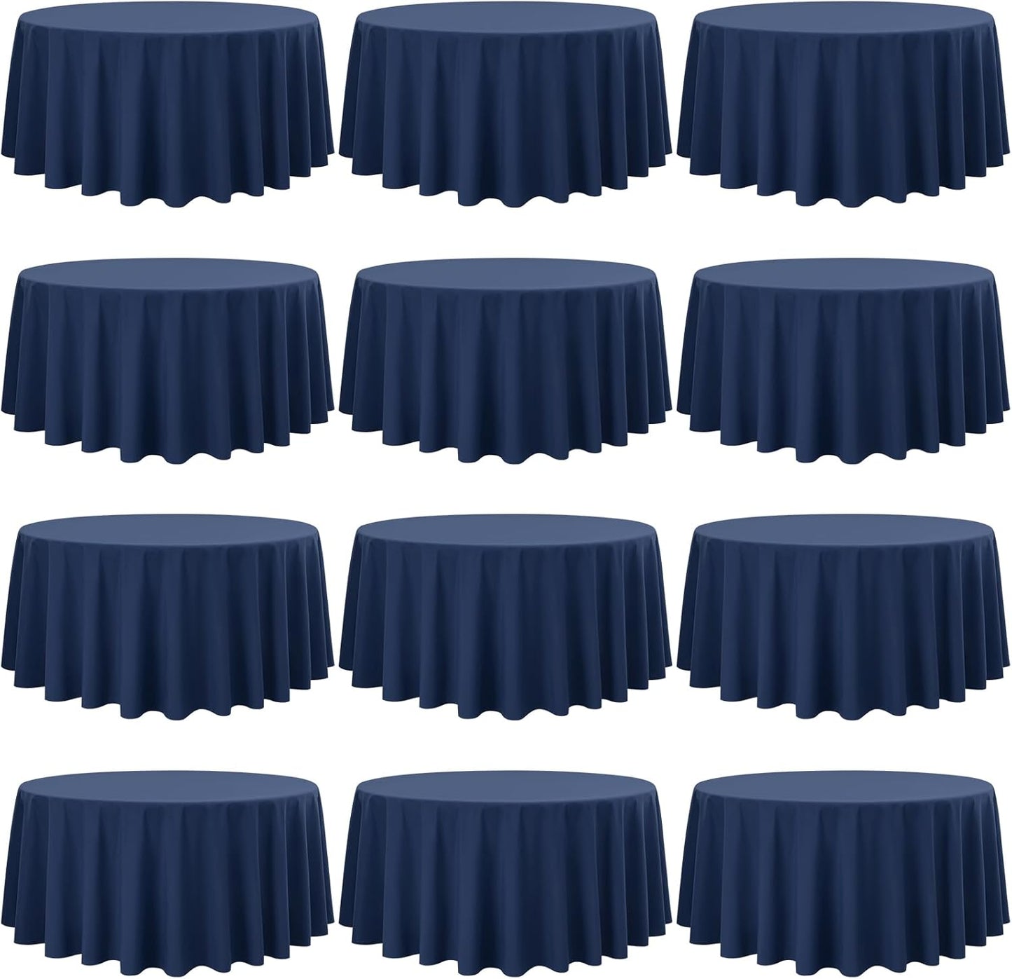 12 Pack 108 Inch Round Tablecloth, Navy Blue Polyester Table Cloth for Round Table, Fabric Washable TableCover for Wedding Party Dining TableBuffet Banquet Restaurant and Camping