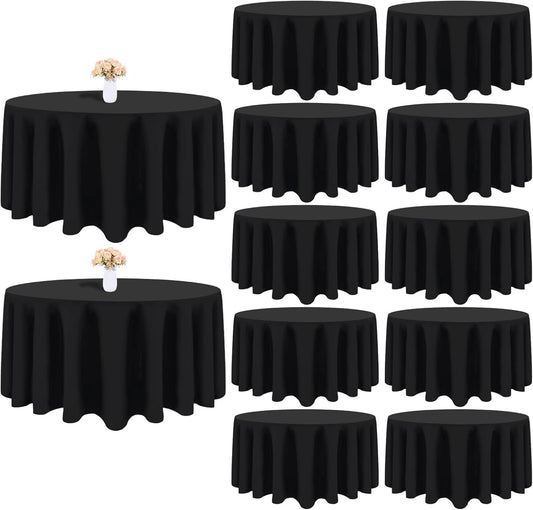 12 Pack Black Round Tablecloth 90 Inch Black Table Cloth Stain and Wrinkle Resistant Reusable and Washable Polyester Fabric Table Covers for Buffet Wedding Party and Banquet
