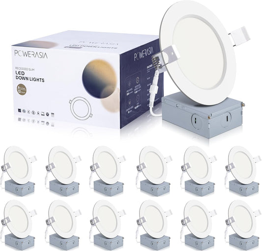12 Pack 4 Inch Ultra-Thin LED Recessed Ceiling Light with Junction Box, Recessed Lighting 4 Inch 5000K Dimmable Daylight, 9W 110W Eqv, 850LM High Brightness - ETL and Energy Star Certified
