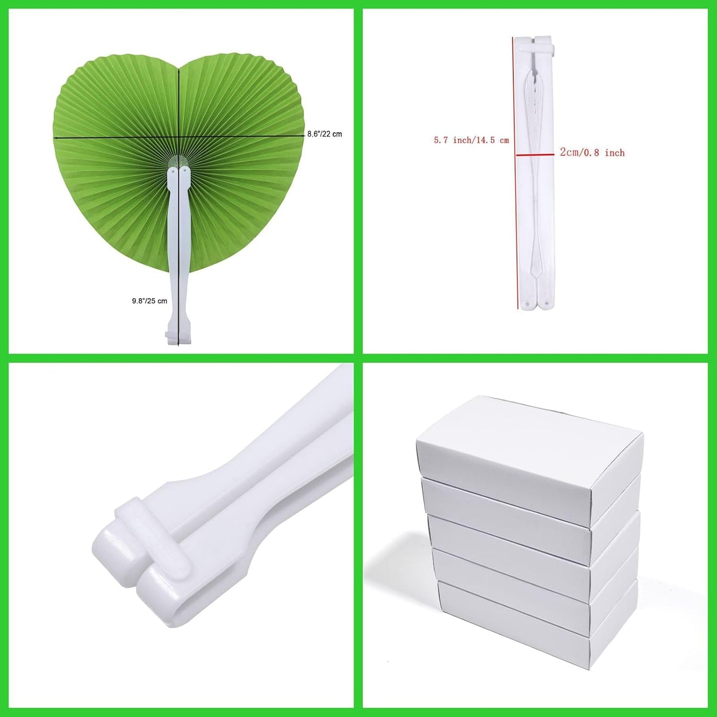 12 Packs Decorative Paper Folding Hand Fans Handheld,Grass Green Heart Foldable Wedding Fans Chinese and Japanese Fans Bulk for Bridal Guest Church Party Favors Dancing Birthday DIY