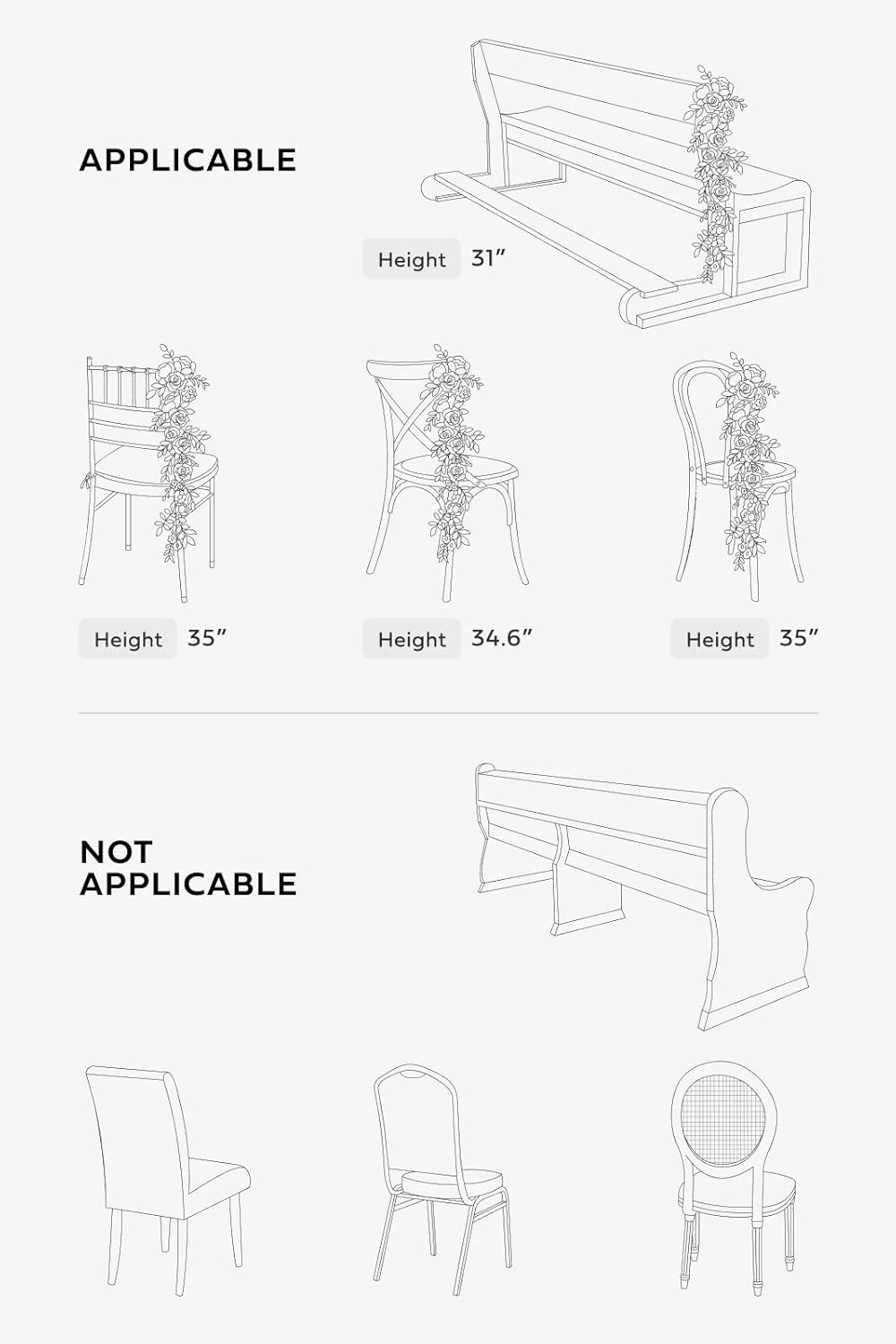 Ling's Moment 10pcs Wedding Chair Decorations Aisle Floral Swag Artificial Pew Flowers Hanging Garland Dusty Blue & Navy for Ceremony Reception Church Rose Floral Faux Arrangement Party Outdoor Decor