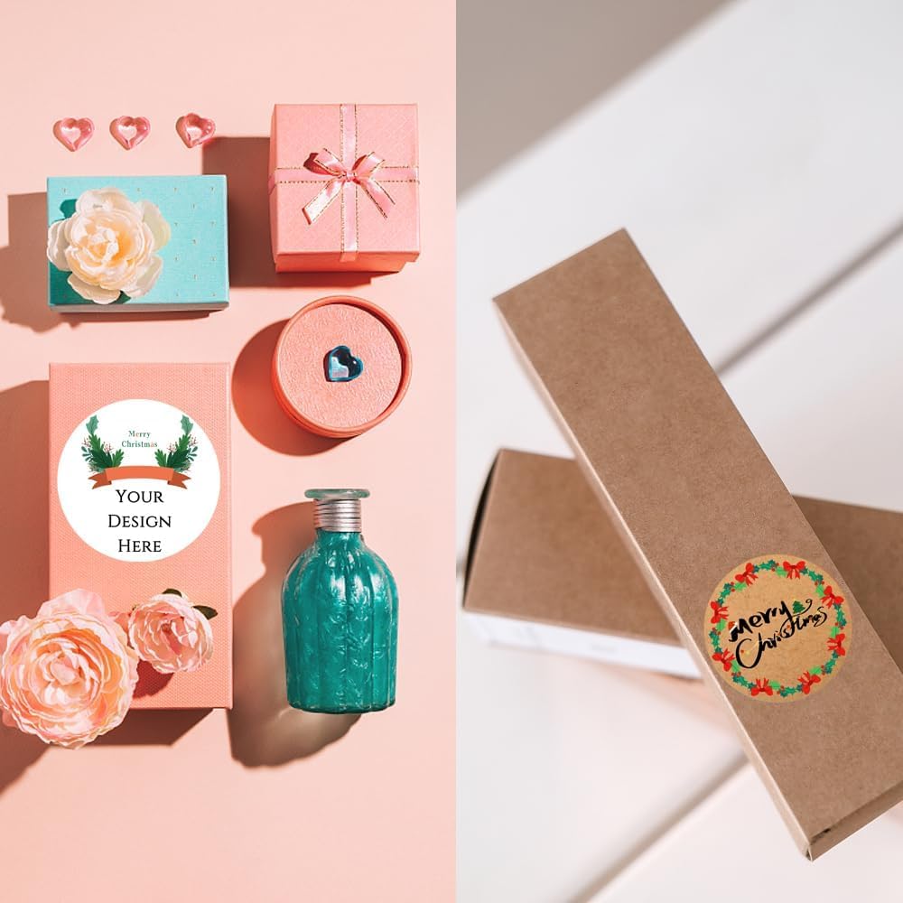 100-1000pcs Custom Stickers Merry Christmas Stickers Personalized Labels Adhesive Xmas Decorative Envelope Seals Stickers for Cards Gift Boxes(VSquare-12)