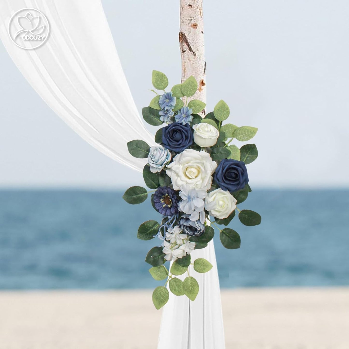 Wedding Arch Flowers Kit,Artificial Flower Arch Decor (Set of 3),2pcs Artificial Flower Arrangement with 1pc Sheer Drape for Wedding Decor Reception Backdrop Floral Decorations (Blue)