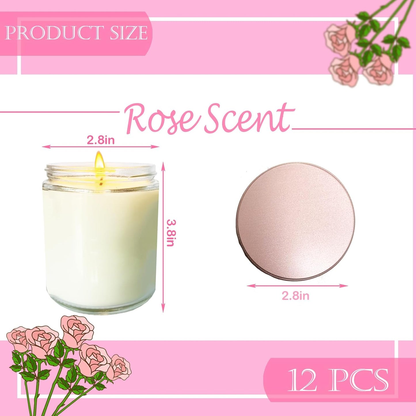 12 Pcs 8 Oz Bulk White Soy Candles,Rose Scented Candles Set,Bulk Aromatherapy Candle,Great Stress Relieving Scented Candle for Girls as a Gift for Birthdays, Weddings and More!