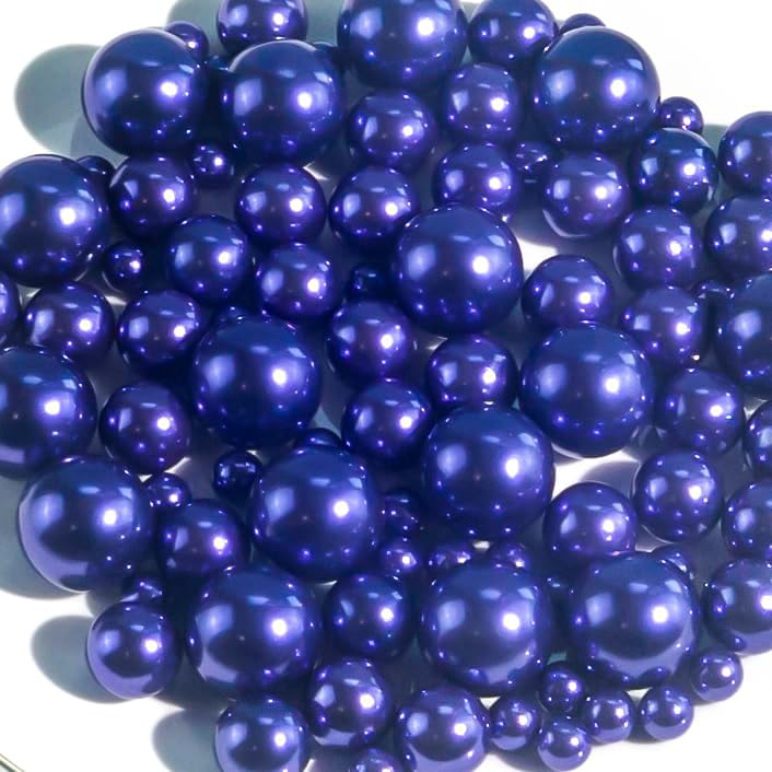 150Pcs Dark Purple Polished No Hole Faux Pearl Beads for Vase Filling Decorations, Plastic Pearls Vase Fillers, Table Scatters, Wedding Centerpiece, Home Decor, 8/14/20 mm