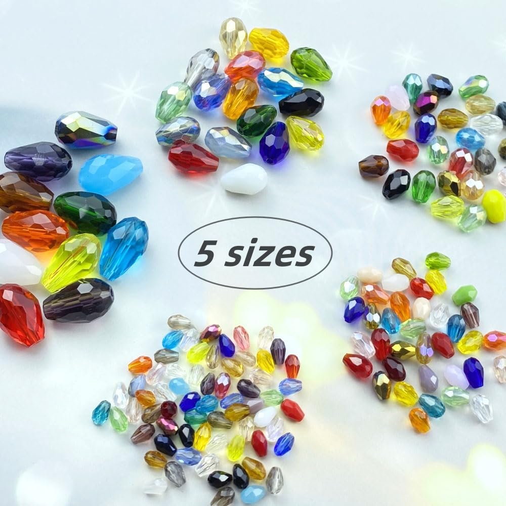 110pcs 6x8mm Teardrop Crystal Glass Beads Vertical Hole Faceted Loose Spacer Beads for DIY Craft Jewelry Making Necklace Bracelet Earring Wind Chimes(White Series)
