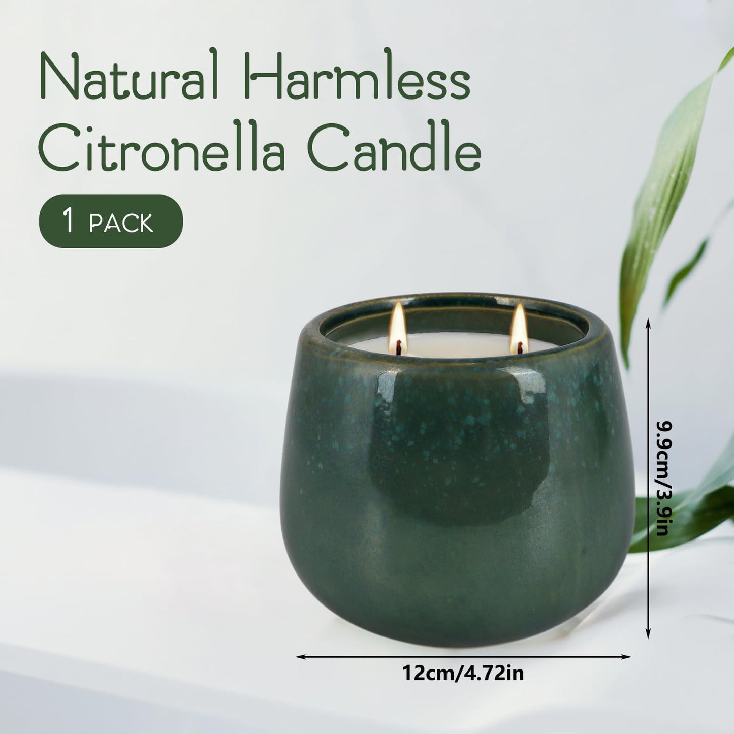 1 Pack Soy Wax Green Ceramic 2-Wick Outdoor Citronella Candles– Long Burning Scented Candle for Home Decor, Relaxation, Gifts & All Occasions