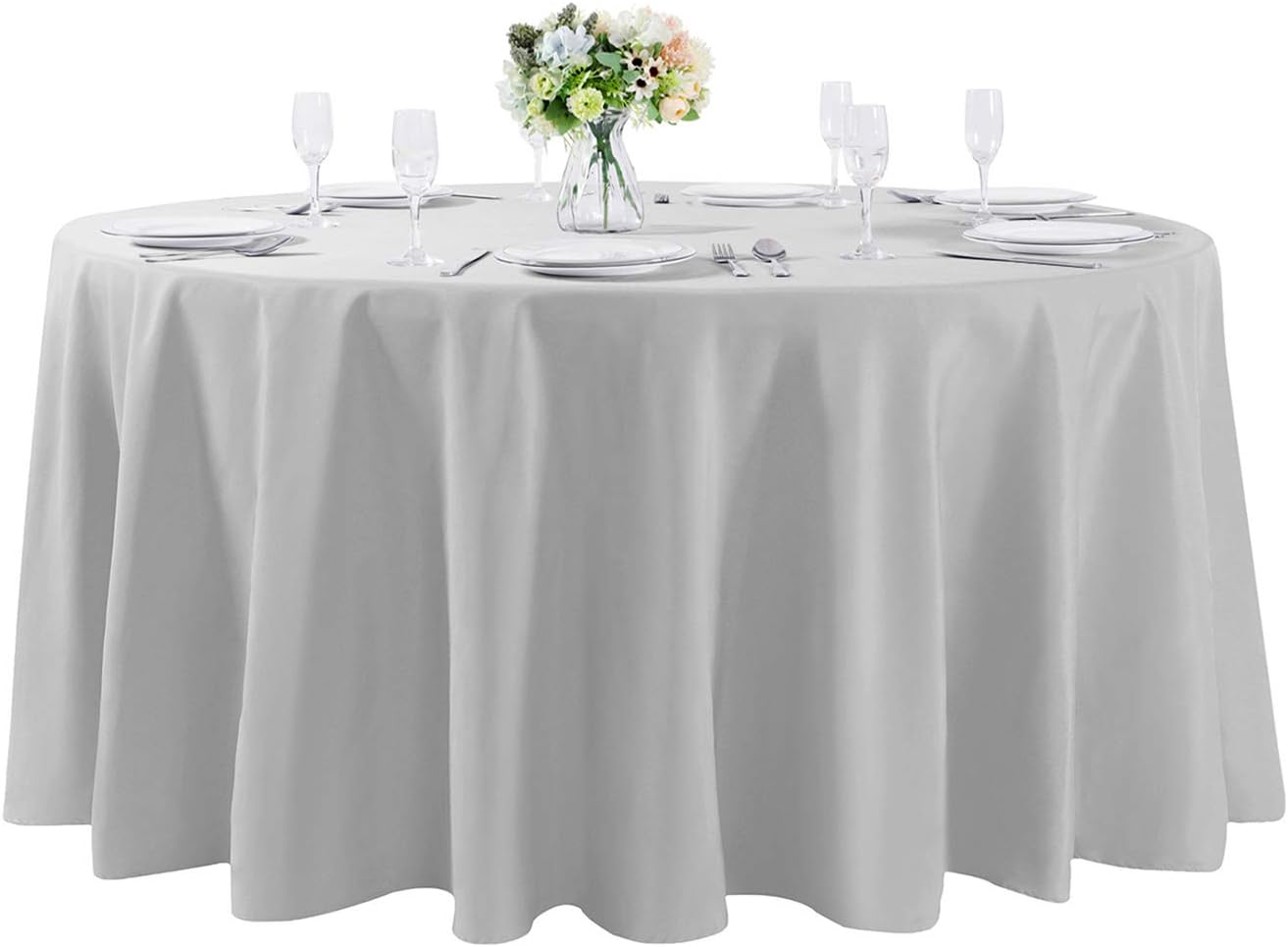 108 inch Round Tablecloth Washable Polyester Table Cloth Decorative Table Cover for Wedding Party Dining Banquet（108 inch,Silver）