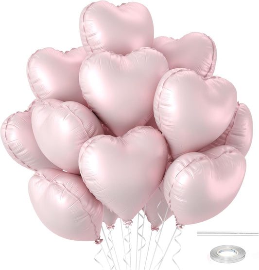 12 Pcs Heart Balloons, 18 inch Retro Pink Heart Shaped Balloons, Big Foil Helium Balloon, Love Foil Balloon for Wedding Baby Shower Anniversary Valentine Party Decorations