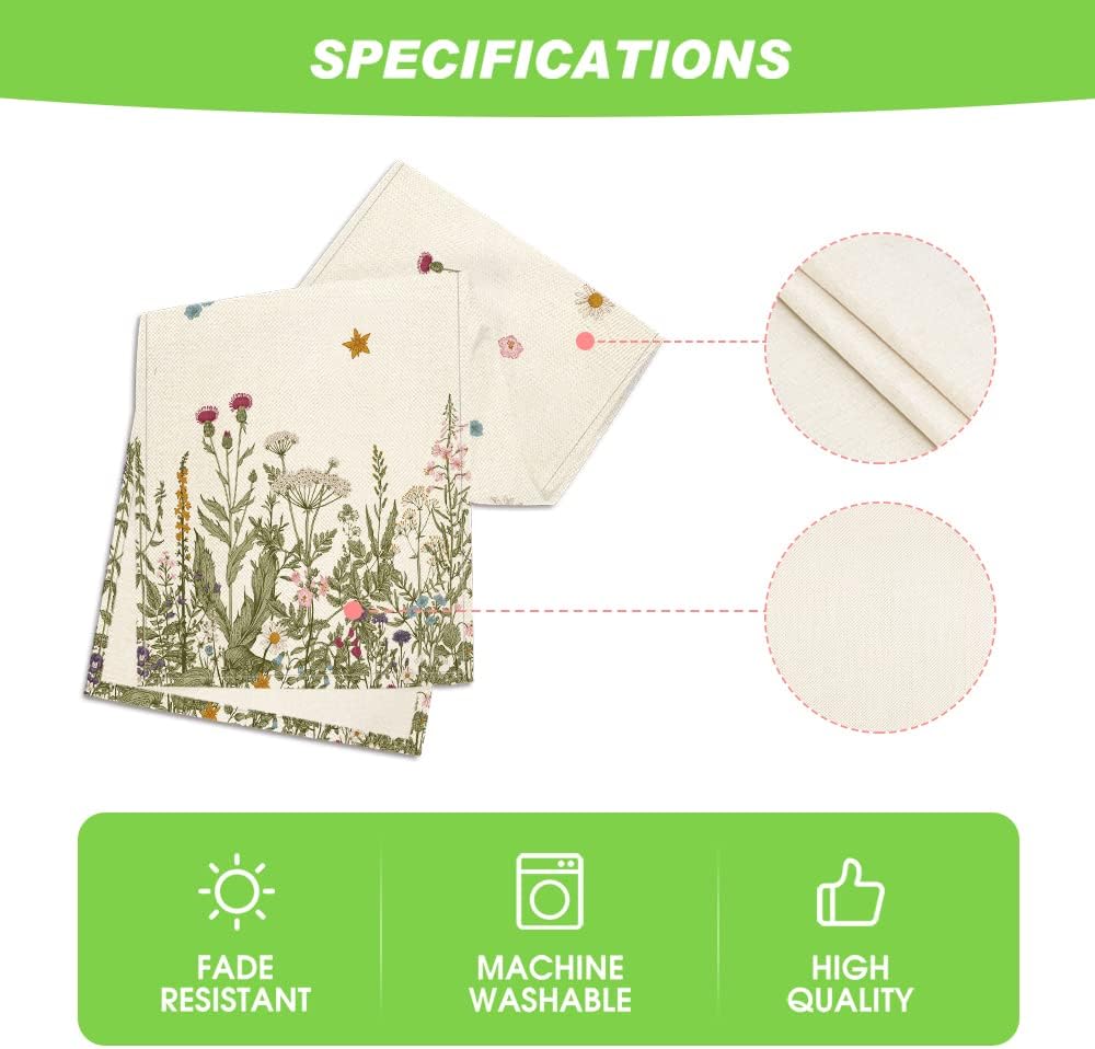 Artoid Mode Antique Herbs and Wild Flowers Summer Table Runner, Spring Fall Kitchen Dining Table Decoration for Home Party 13x48 Inch