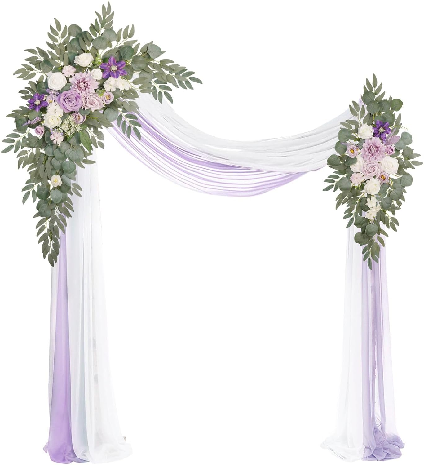 Artificial Arch Flowers Kit(Pack of 4),2Pcs Artificial Flower Arch Decor, 2Pcs Drapes, Ceremony and Reception Background Rose Decoration, Light Purple Flora Outdoor Party Decor