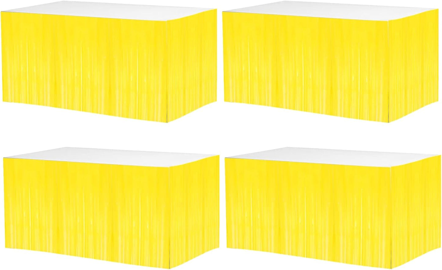 4 Pack 29x108 Inch Metallic Foil Fringe Tinsel Table Skirts for Rectangle Tables Streamer Backdrop for Wedding, Birthday, Parade Floats, Christmas, Halloween Party Decoration(New Yellow)