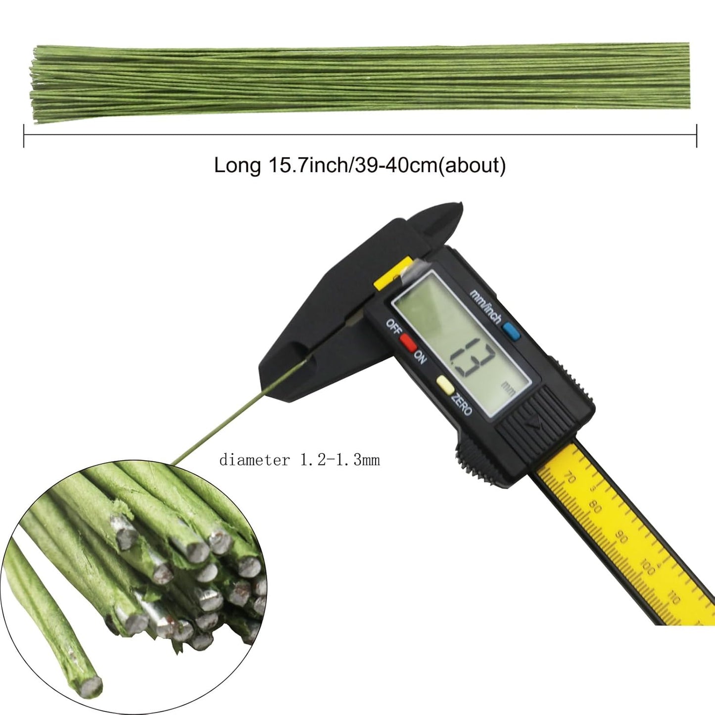 100 Pieces 18 Gauge Green Paper Covered Floral Wire Stems for DIY Crafts, Artificial Flower Arrangements 16 inch Paper Covered Floral Stems