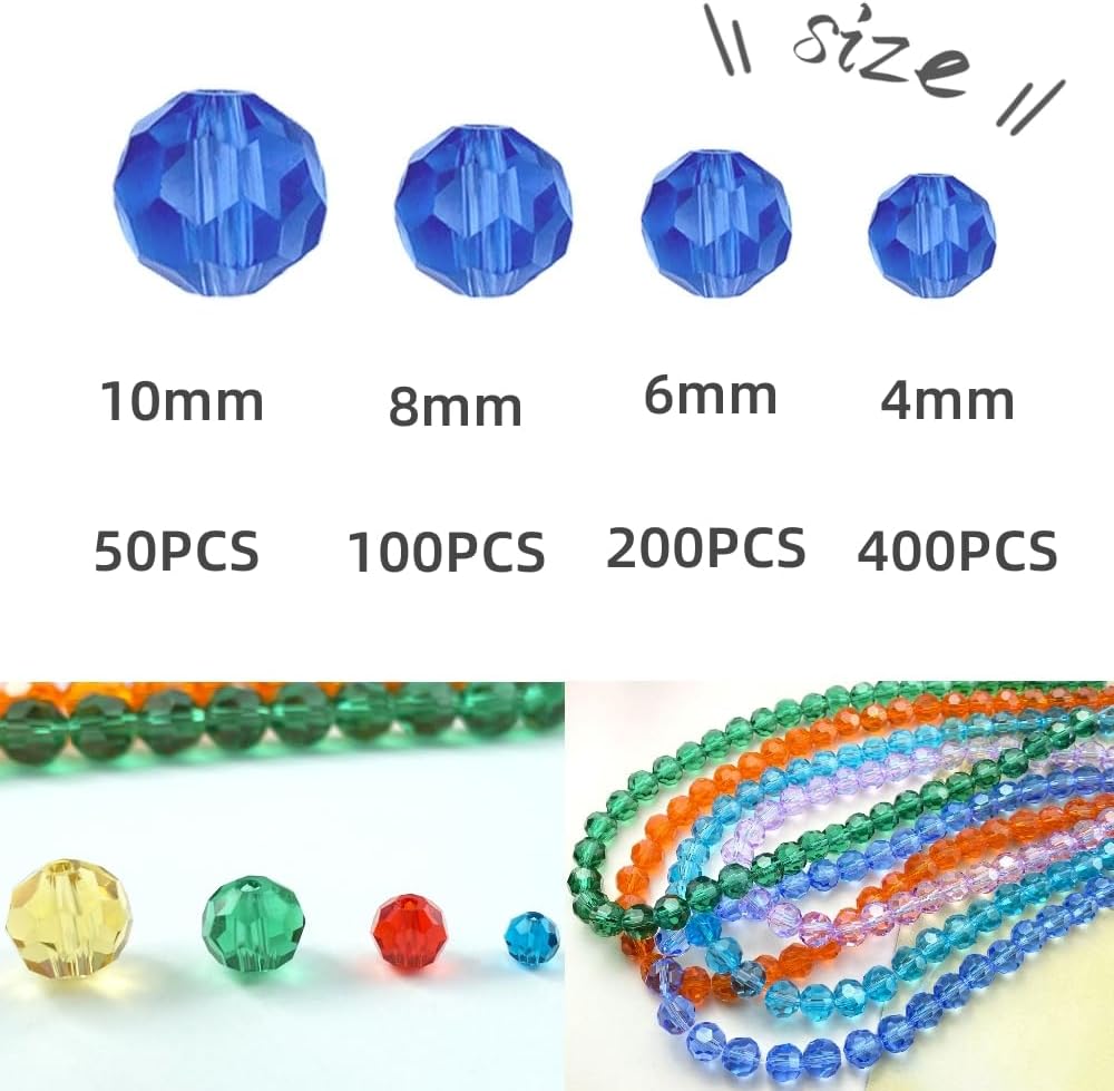 100 PCS 8mm Crystal Glass Beads Round Multiple Faceted Loose Spacer Glass Beads for DIY Handcrafte Bracelet Necklace Earring Jewelry Making(Amber)