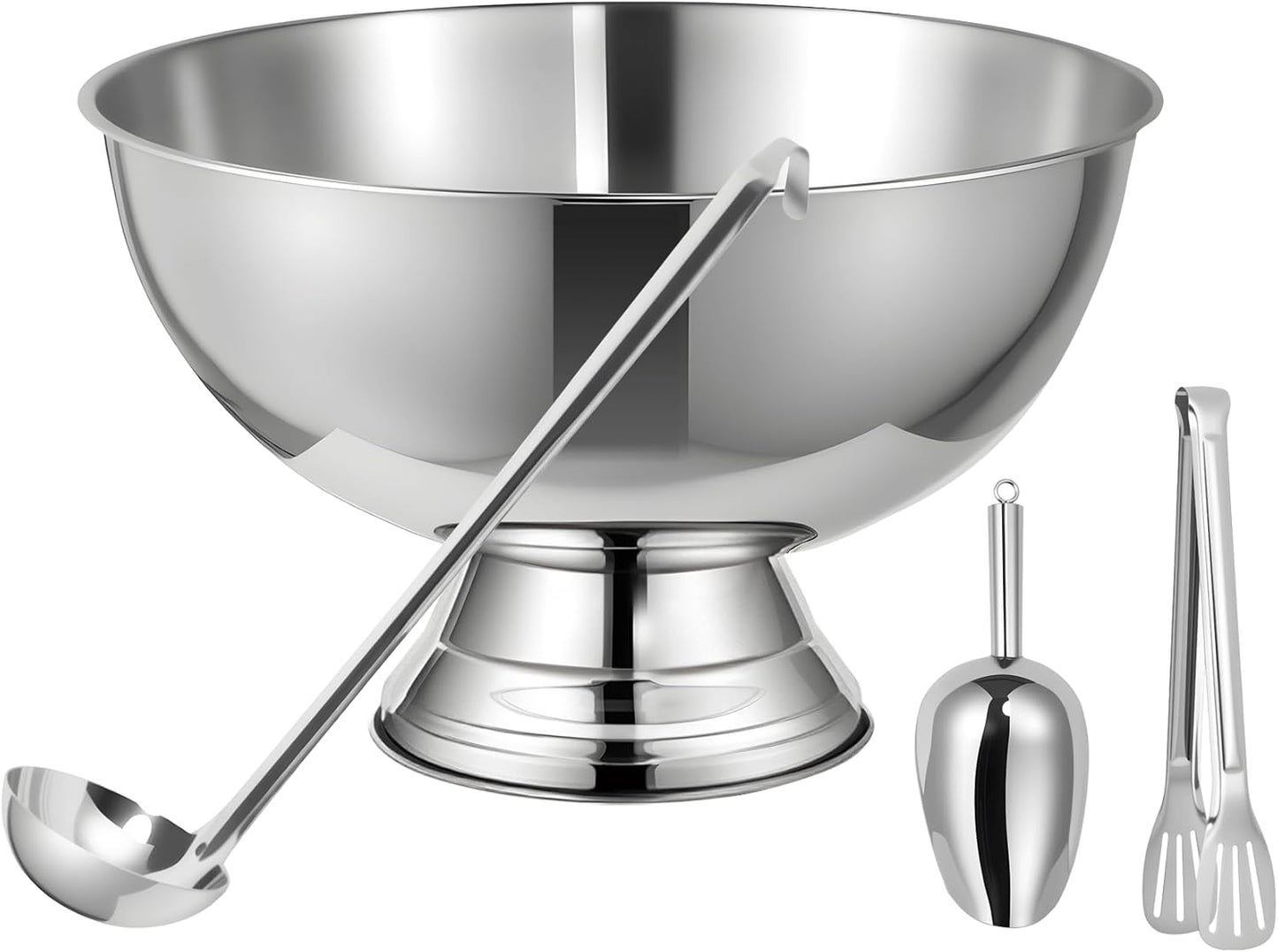 12L Silver Large Ice Bucket for Parties - 16"x16"x10" Huge Punch Bowl with Ladle - Stainless Steel Bucket for Cocktail Bar - Lightweight Champagne Bucket with Scoop