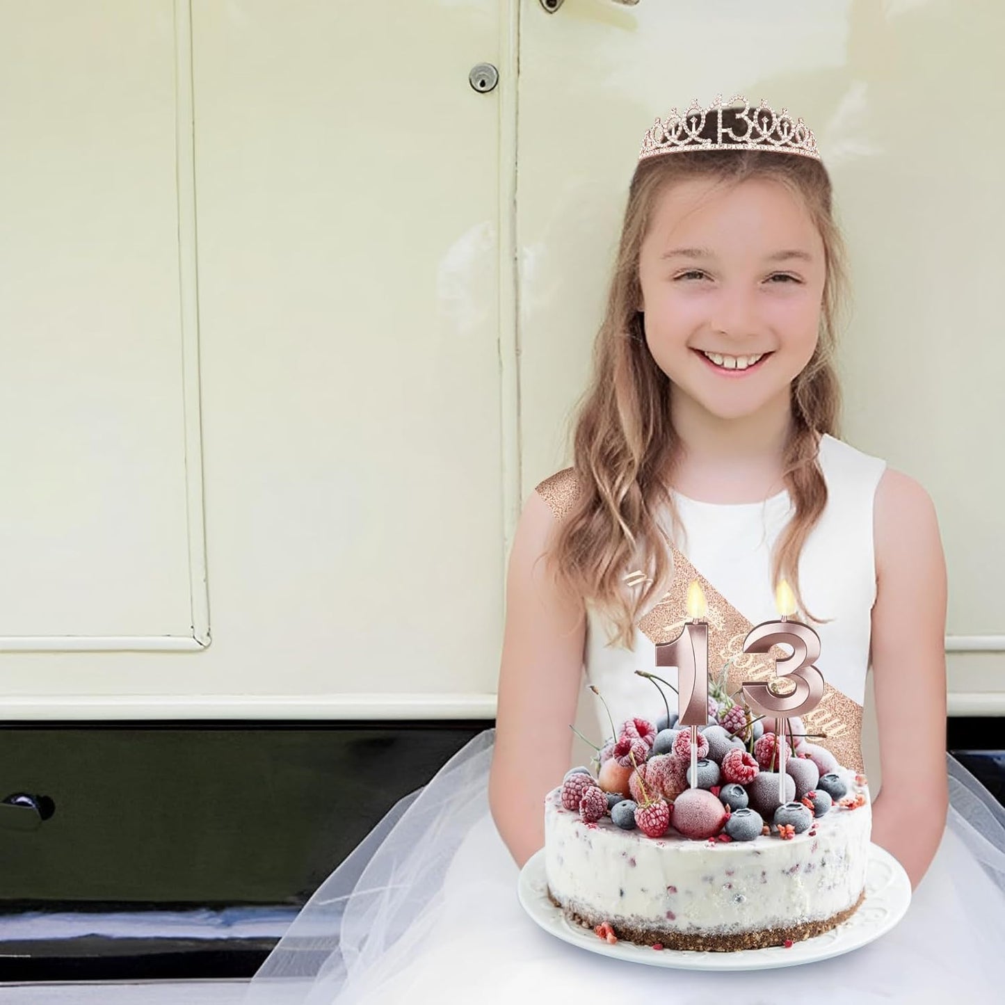 13th Birthday Decorations for Girls, Including Sash, Crown/Tiara, Candles and Cake Topper, Rose Gold Teen Girl Gifts for 13 Year Old Birthday Decorations