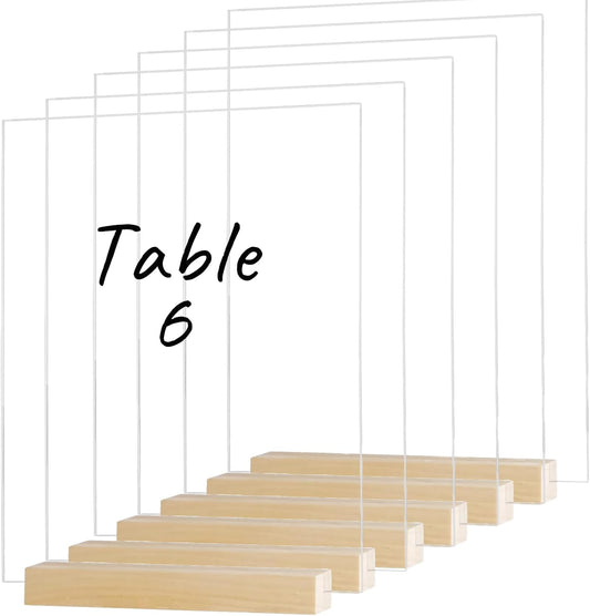 6 Pack 8x10 Inch Frosted Arch Acrylic Sign with Stands, Frosted Acrylic Table Signs, Arched Round Top Sheet, DIY Arch Blank for Wedding Table Number Menu Bar List Sign (Square Clear, Wood Stand)