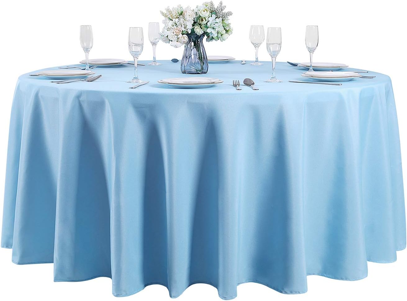 120 inch Round Tablecloth Washable Polyester Table Cloth Decorative Table Cover for Wedding Party Dining Banquet（120 inch,Blue Mist）