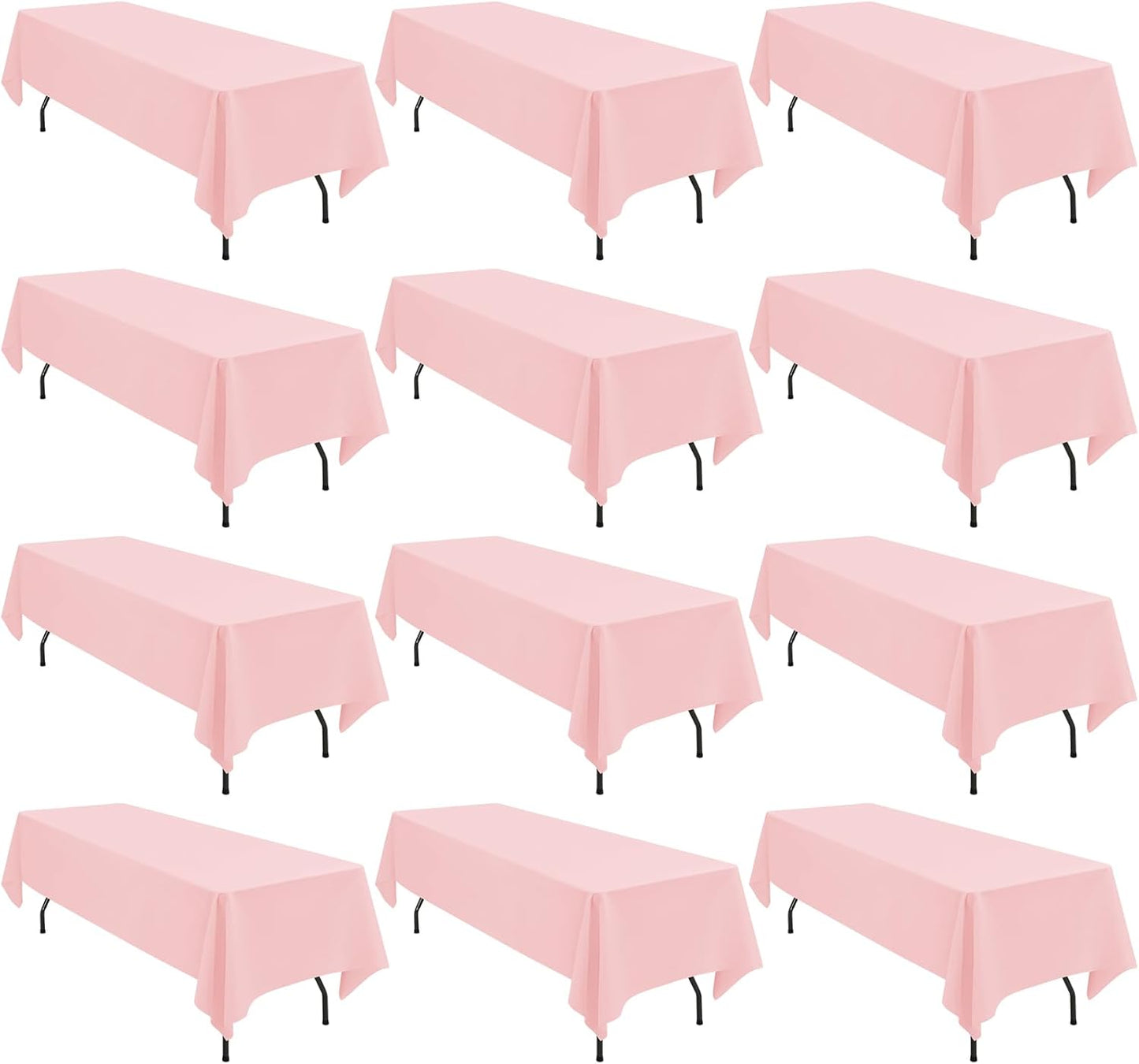12 Pack 60 x 102 Inch Rectangle Tablecloth Pink Polyester Tablecloth for 6 Feet Rectangle Tables,Washable Fabric Table Cloth for Wedding Dining Table Buffet Parties Camping
