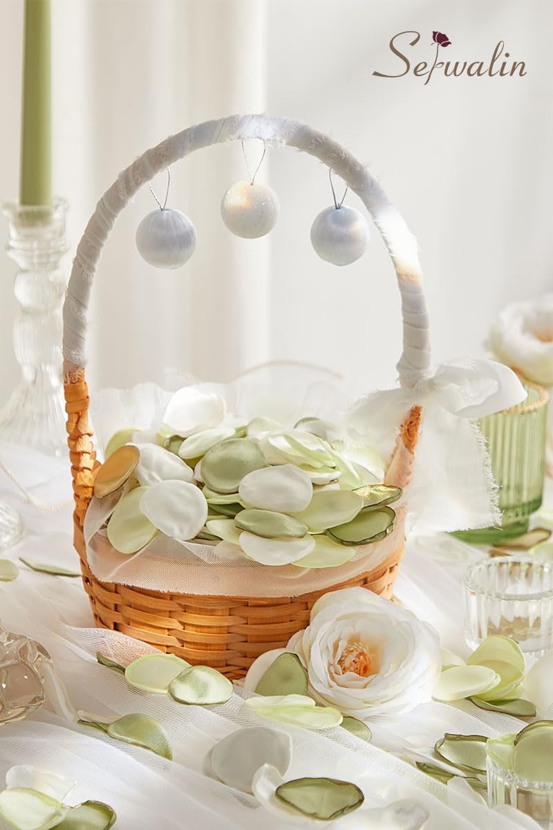 Serwalin 300Pcs Silk Rose Petals Artificial Flower Petals for Weddings Bean Green Fake Rose Petals Flower Girl Aisle Romantic Decor Dinner Table Centerpieces Proposal (3 Color Mixes)