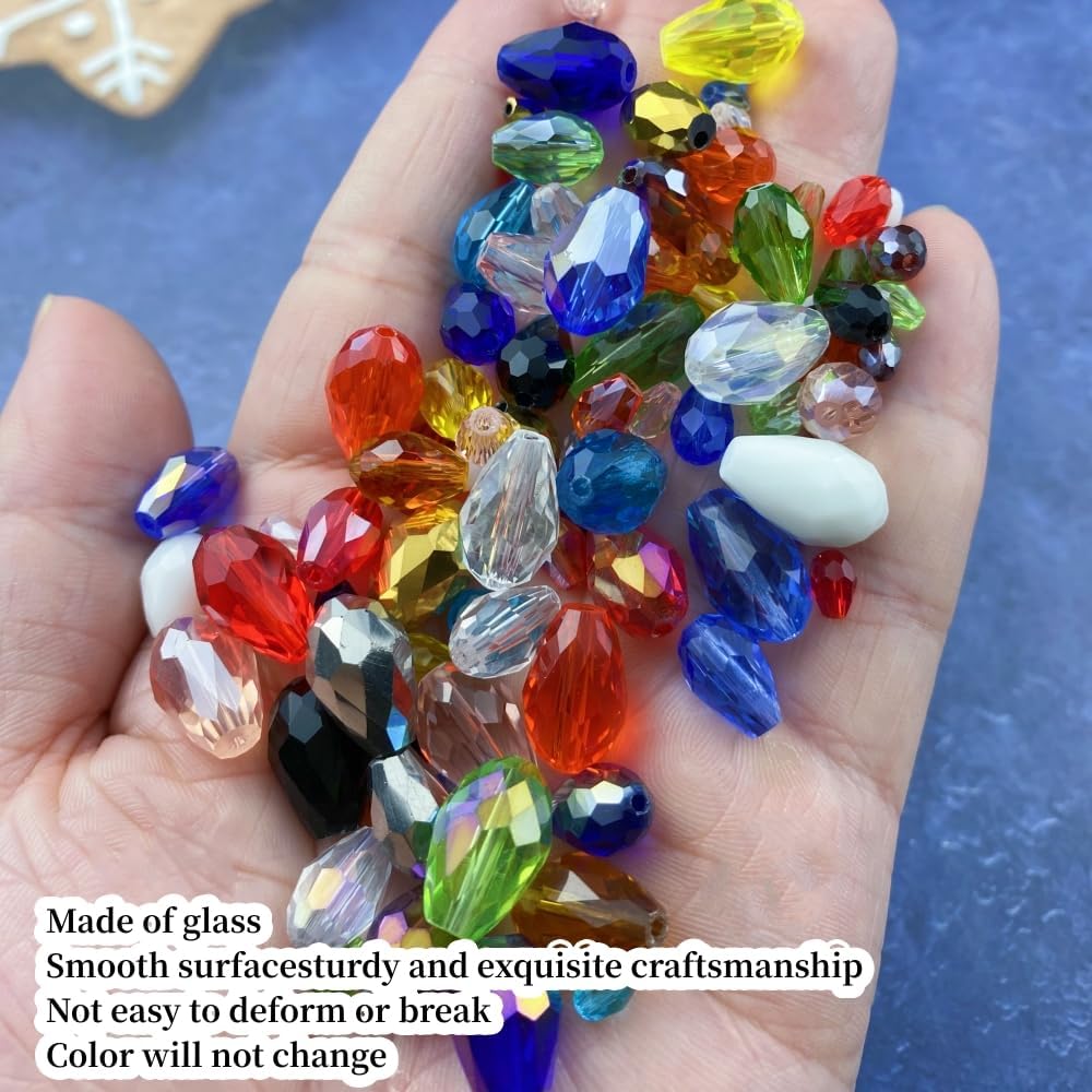 130pcs 6x8mm Teardrop Crystal Glass Beads Vertical Hole Faceted Glass Teardrop Spacer Beads for Bracelets Necklace Earring DIY Jewelry Making Craft(Transparent)