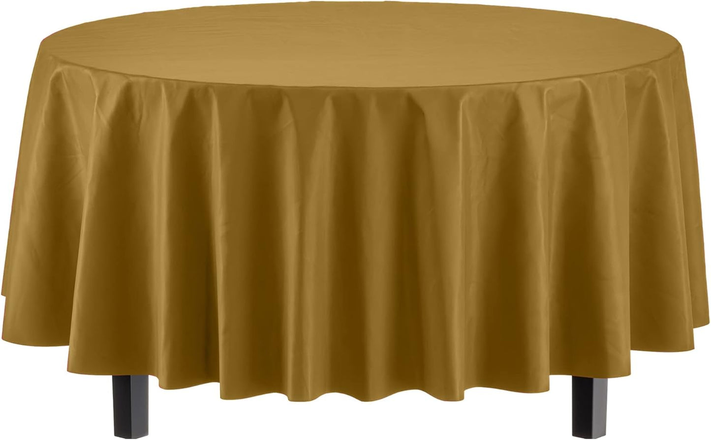 12-Pack Premium Plastic Tablecloth 84in. Round Table Cover - Gold