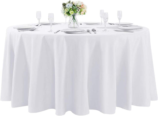 132 inch Round Tablecloth Washable Polyester Table Cloth Decorative Table Cover for Wedding Party Dining Banquet（132 inch,White）