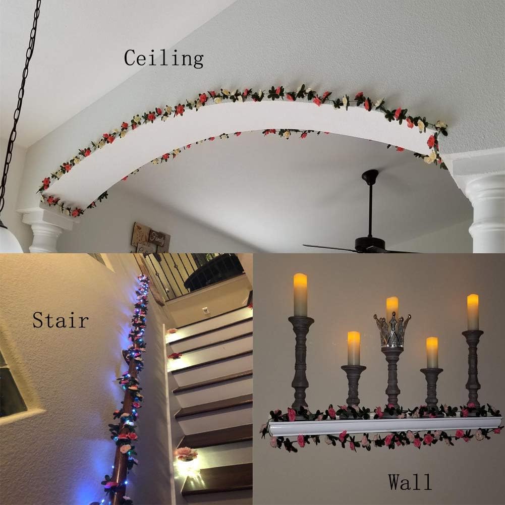 Miracliy 5Pcs 41FT Flower Garland Artificial Rose Arch Vines Fake Spring Floral Garland for Flower Wall Backdrop Wedding Mothers Day Garden Tea Party Decoration