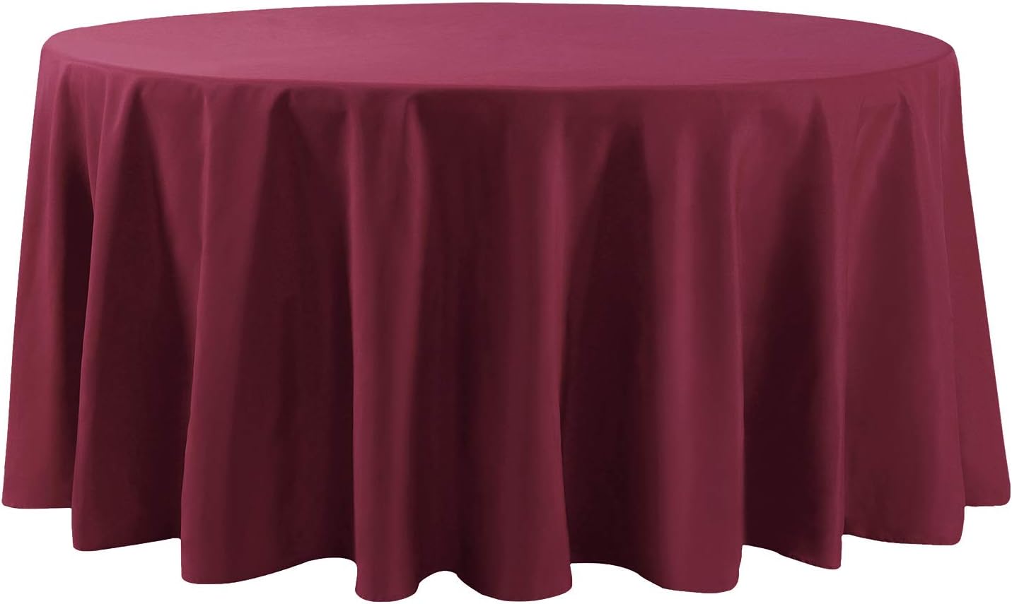 120 inch Round Tablecloth Washable Polyester Table Cloth Decorative Table Cover for Wedding Party Dining Banquet（120 inch,Burgundy）
