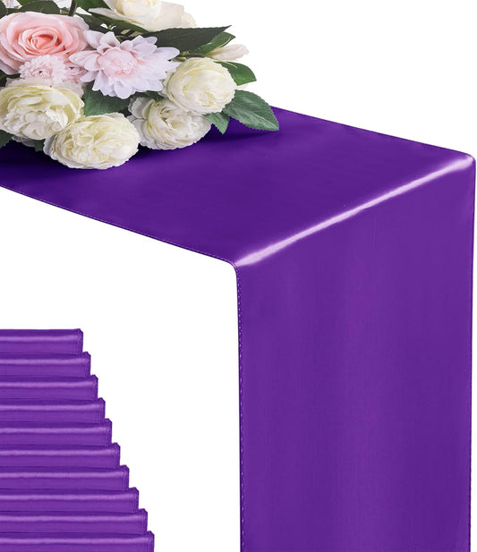 12Pack Table Runner 12 x 108 Inches Satin Silk Table Runner for Wedding, Birthday Party, Banquets, Graduations Decoration, fit Rectange and Round Table-Purple