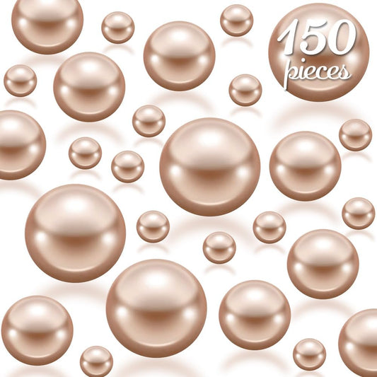 150Pcs Champagne Polished No Hole Faux Pearl Beads for Vase Filling Decorations, Plastic Pearls Vase Fillers, Table Scatters, Wedding Centerpiece, Home Decor, 8/14/20 mm