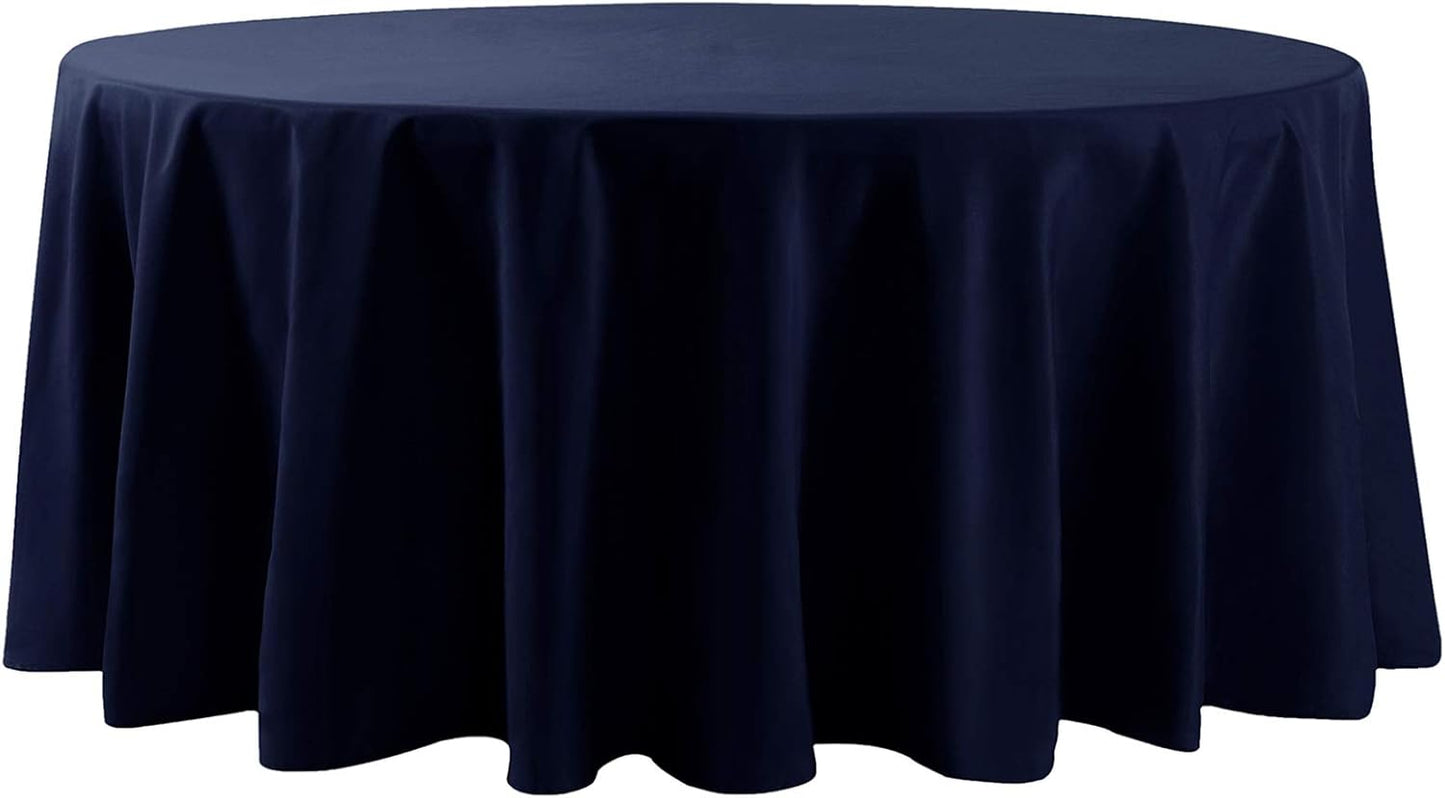 132 inch Round Tablecloth Washable Polyester Table Cloth Decorative Table Cover for Wedding Party Dining Banquet（132 inch,Navy）