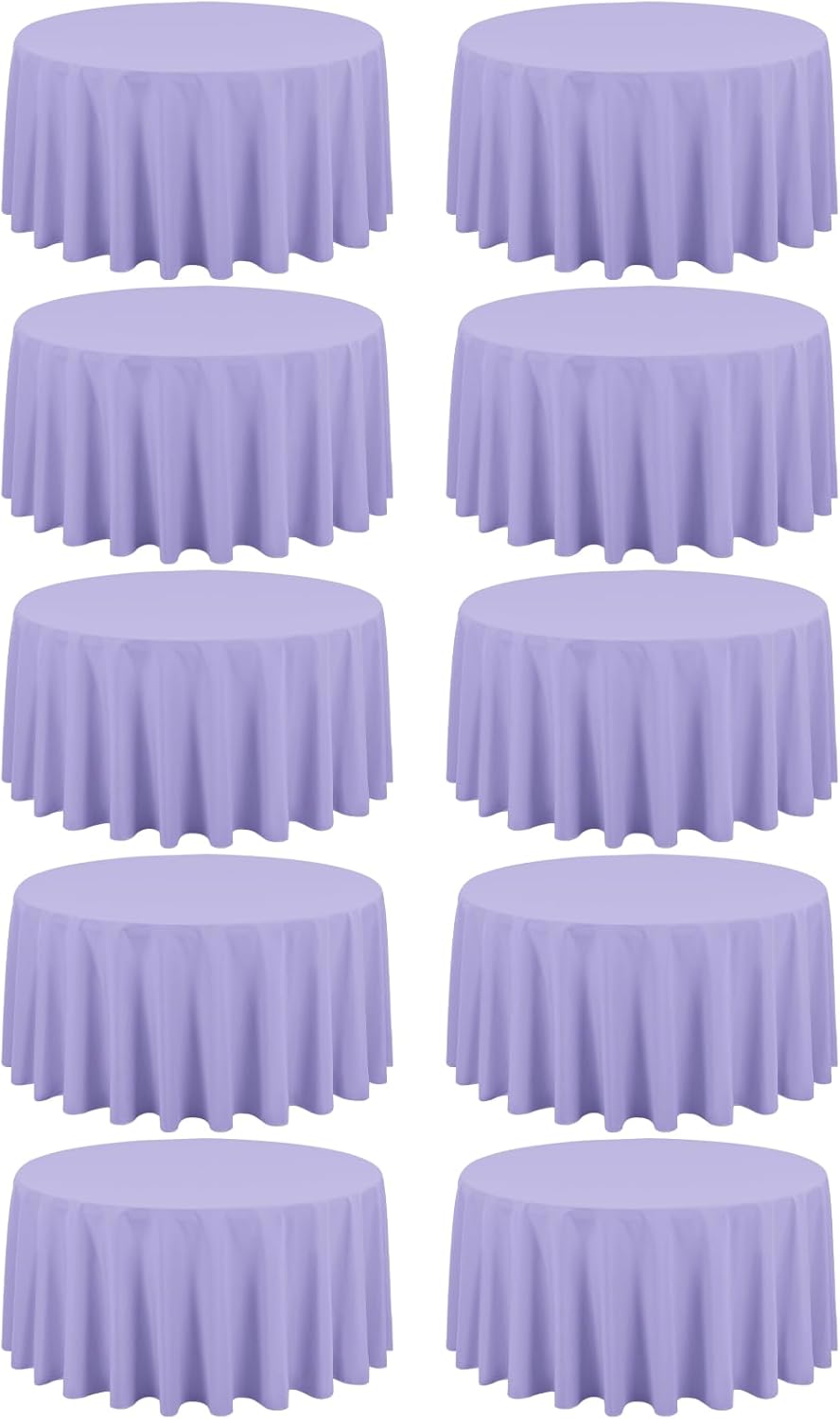 10 Pack Lavender Round Tablecloths - 120 Inch, Polyester Table Cover, Stain and Wrinkle Resistant Washable Fabric Table Cloth for Wedding Banquet Parties