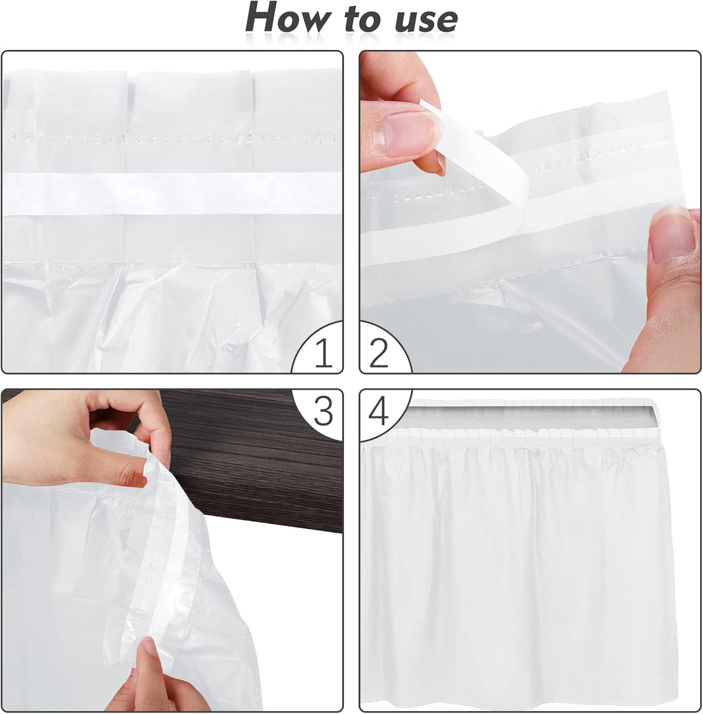 TURSTIN 6 Pieces White Plastic Table Skirts 14 Feet x 29 Inch for Rectangle Tables Fitted Tablecloth Disposable Table Cover for Birthday Party, Events, Banquette Baby Shower