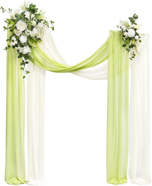 Ling's moment Wedding Arch Flowers Kit Pack of 4, 2pcs Hanging Artificial Flower Arrangements 2pcs Chiffon Drapes, Spring Ceremony Reception Fake Rose Arbor Backdrop Floral Outdoor Decor, White Green