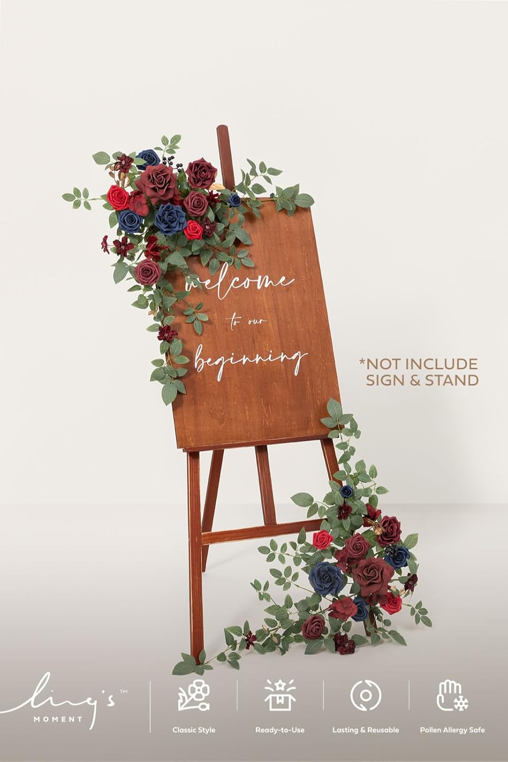 Ling's moment 2pcs Wedding Flowers Garland Artificial Floral Swag Arch Decorations Greenery Arrangements Burgundy & Navy Blue Ceremony Reception Garden Easel Wall Entryway Outdoor NOT Include Sign