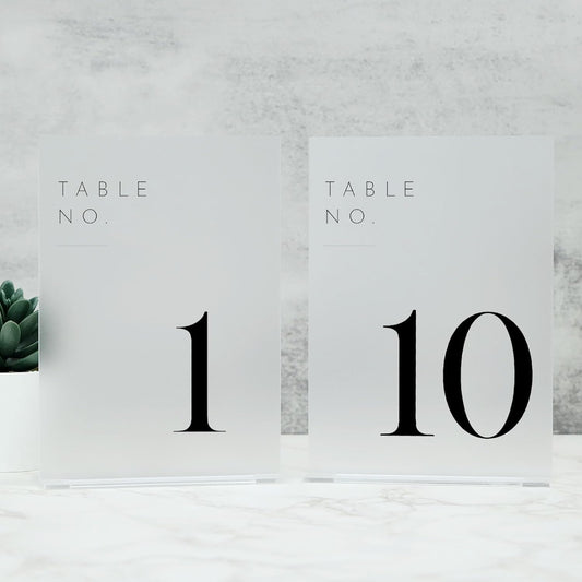 JINMURY Frosted Wedding Table Numbers 1-10 with Stands, 5"x7" Frosted Acrylic Table Numbers, Perfect for Wedding Reception, Party, Anniversary, Event (Black Font, 1-10, 5"x7")