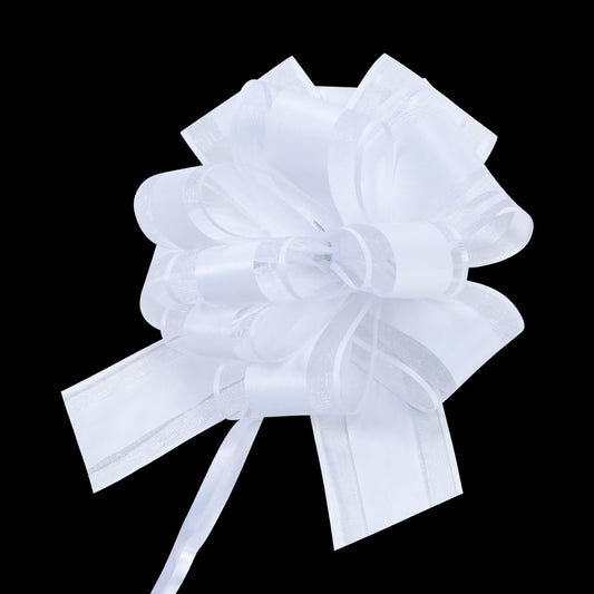 12 PCS 6 Inch Large Pull Organza White Bows - Perfect for Gift Wrapping, Wedding Decor, Car Bows, Birthday Parties, Christmas and Valentine's Day