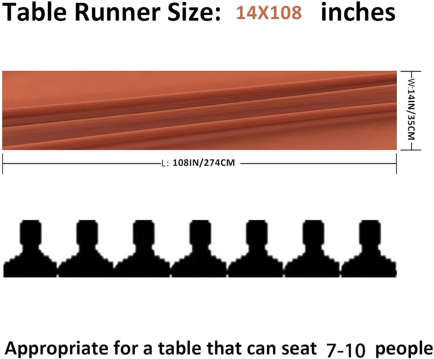 6Pack 9ft Chiffon Table Runner 14x108 Inch Sheer Romantic Table Runner for Wedding Birthday Party Bridal Shower Outdoor Decoration-Rust