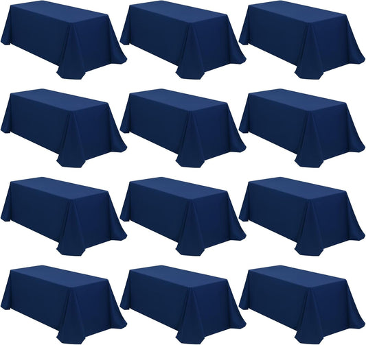 12 Packs 90 x 132 Inch Tablecloth, Navy Blue Polyester Table Cloth for 6ft Rectangle Tables, Stain and Wrinkle Resistant Washable Fabric TableCover for Wedding Banquets Parties Buffet Dining Table