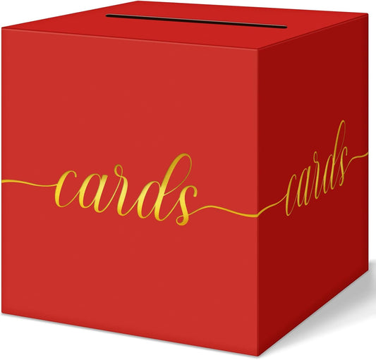 QIKSION Red Graduation Card Box, Gold Foil Gift Card Box for Graduation, Party, Wedding Reception, Birthday, Baby Shower, Raffle