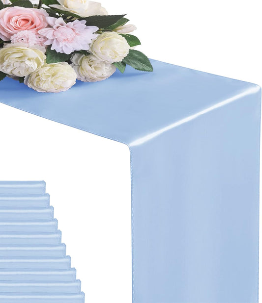 12Pack Table Runner 12 x 108 Inches Satin Silk Table Runner for Wedding, Birthday Party, Banquets, Graduations Decoration, fit Rectange and Round Table-Blue Mist
