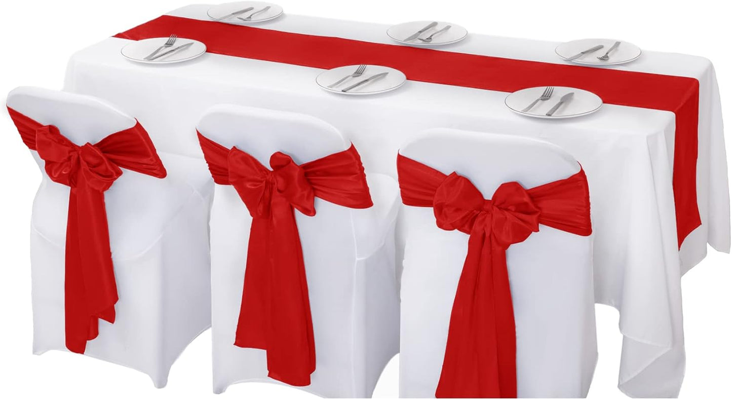 12Pack Table Runner 12 x 108 Inches Satin Silk Table Runner for Wedding, Birthday Party, Banquets, Graduations Decoration, fit Rectange and Round Table-Scarlet