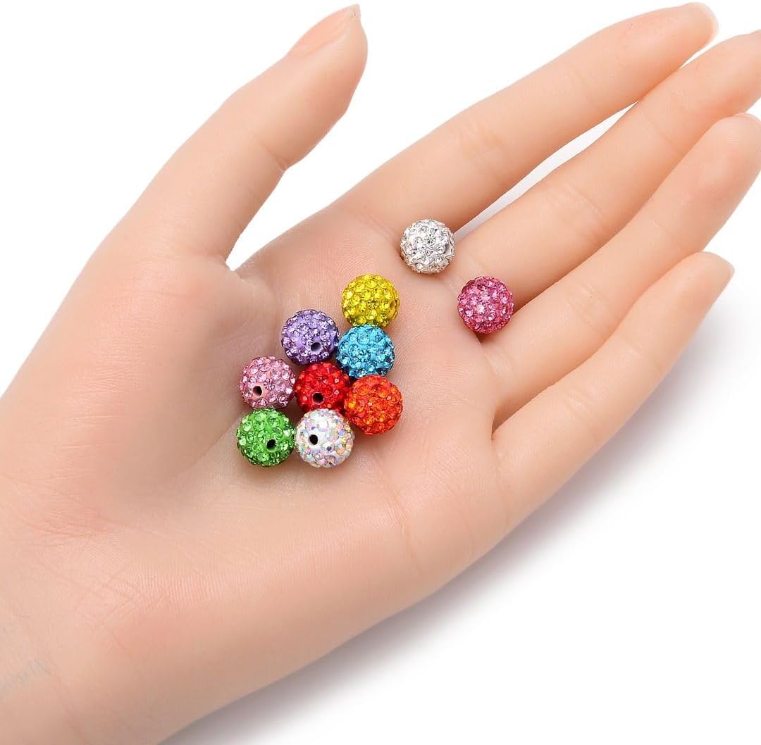 100pcs Adabele Grade A Suncatcher Crystal Rhinestone Pave Loose Beads 10mm Clear AB Polymer Clay Disco Ball Spacers Compatible with Shamballa All Craft Jewelry Making DB10-2