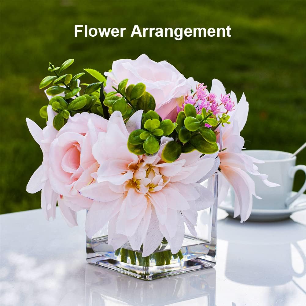 EnovaFloral Square Glass Cube Vase (4x4 Inch) - Set of 1 with Floating Candle Holders for Wedding Centerpieces & Home Office Decor