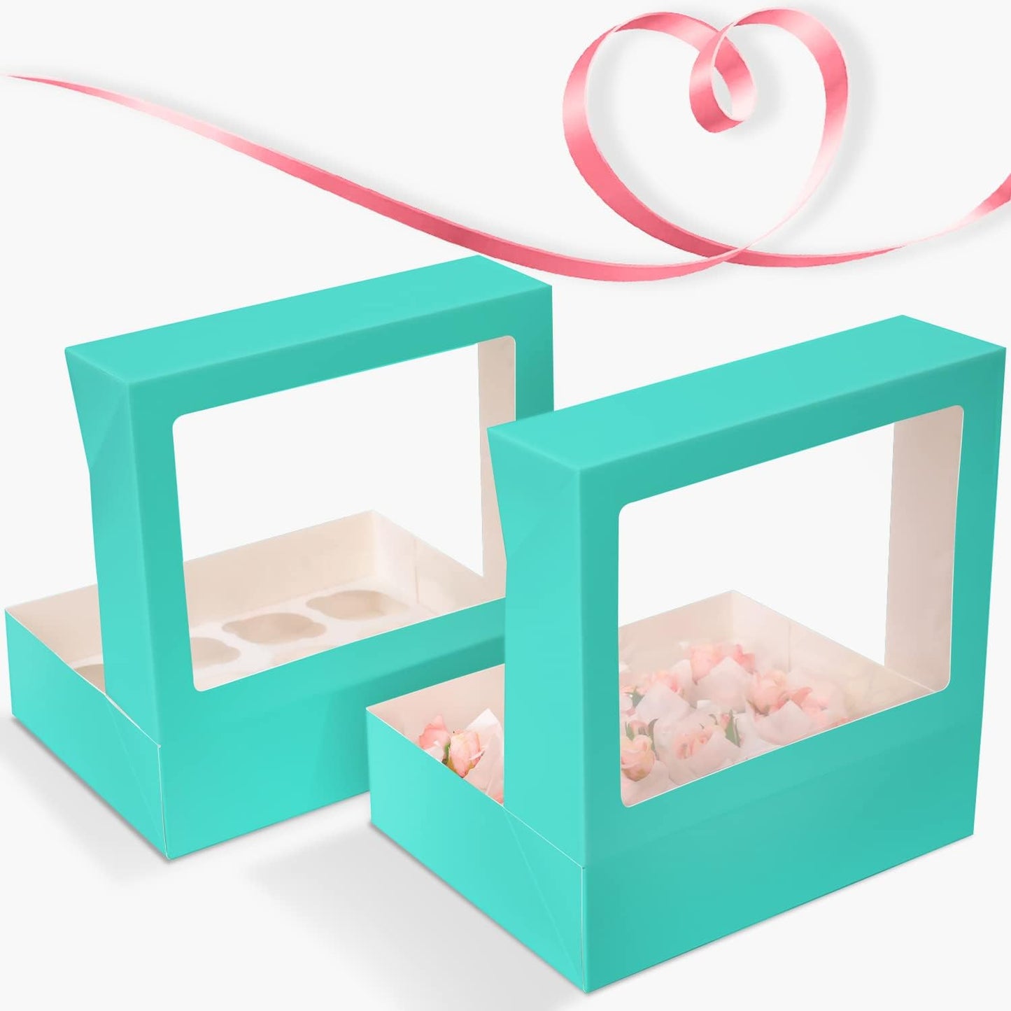 12 Cupcake Containers 10-Packs Cupcake Box Cupcakes Carrier, Mint Blue 12 Cupcake Boxes with Window 13"x10"x3.5"