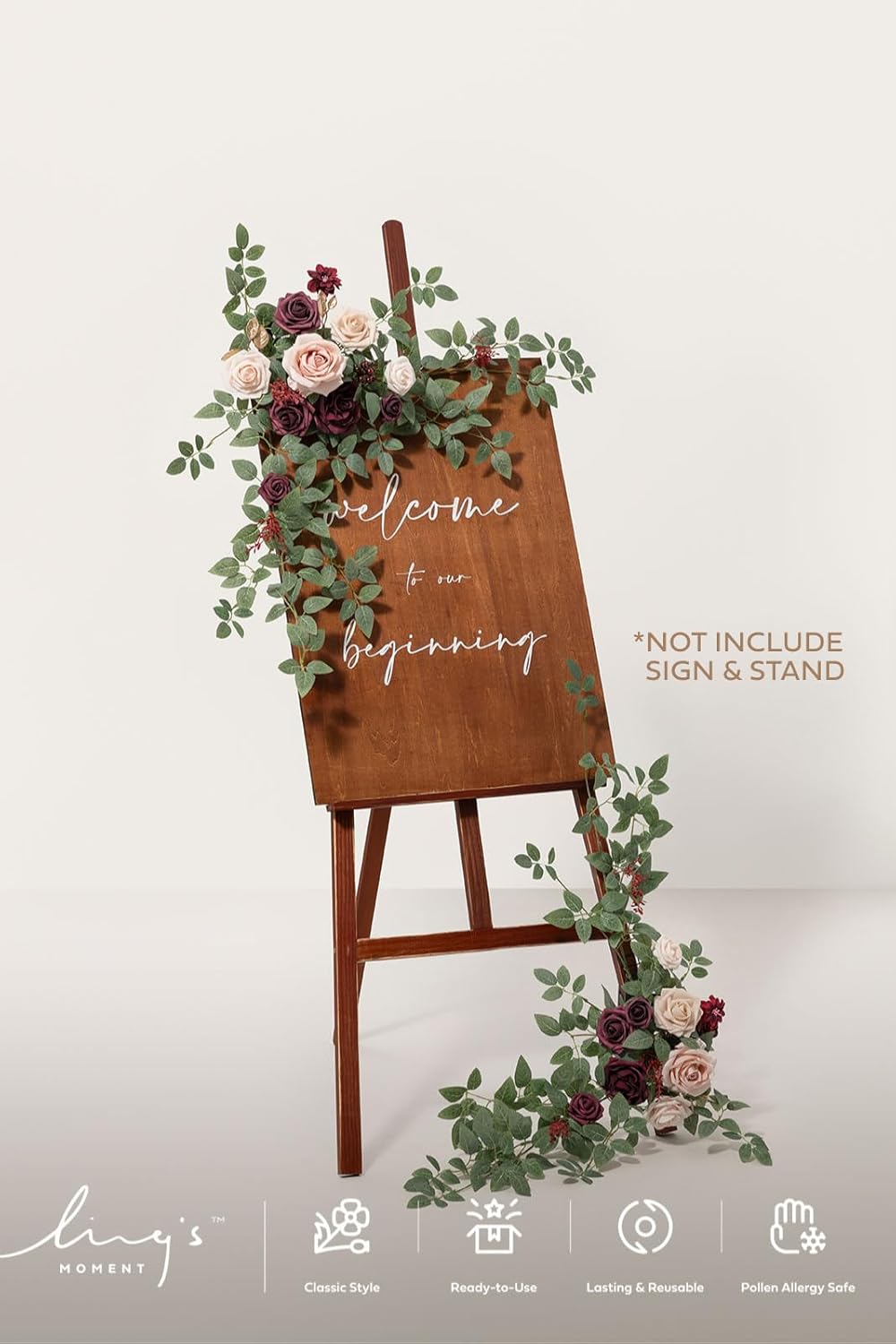 Ling's Moment 2pcs Wedding Flowers Garland Artificial Floral Swag Arch Decorations Rose Greenery Arrangements Marsala Blush Ceremony Reception Garden Easel Wall Entryway Outdoor board(NOT Include Sign