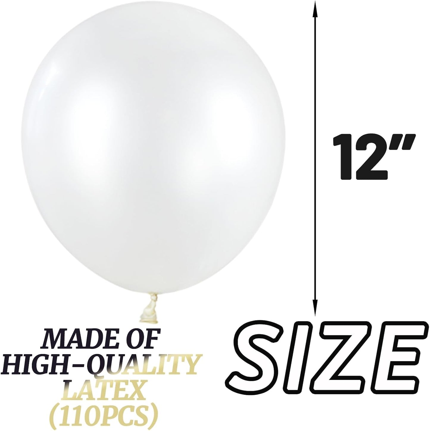 110pcs Pearl White Balloon 12 inch, Pearl white Latex Balloons for Birthday Party Baby Shower Wedding(with 2 Ribbons).